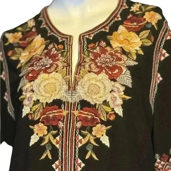 Johnny Was Hailee Floral Print V-Neck 3/4 Bell Sleeve Ruffle Hem  Dress Size L. - Picture 2 of 12